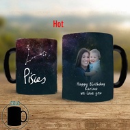 【In stock】Customize Photos and Text Name Constellation Pisces Mug 11oz Magic Ceramic Color Changing Coffee Mug Wife or Kids Birthday Gift
