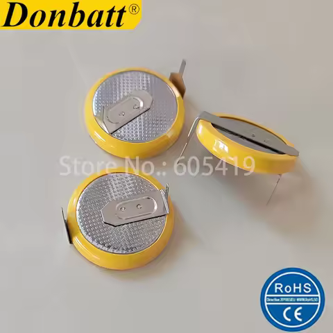Horizontal Tagged CR1632 3V Lithium Button Cell Battery With 2 Soldering Pins Tabs for PCB Toys