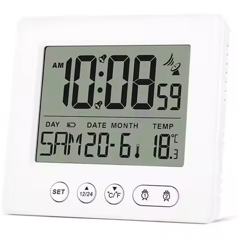 LICE-Automatic Time Digital Radio Alarm Clock With 2 Alarm Times, Radio Clock, 5-Minute Snooze, Temp
