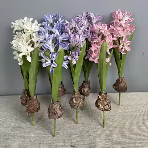 35cm Pink Hyacinth Artificial Flowers With Leaves Printed 3 Narcissus Home Decoration Hyacinth Potte
