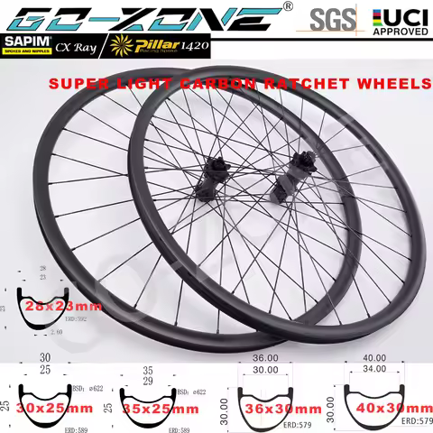 Super Light 29er MTB Carbon Wheels Tubeless GO-ZONG M335D Ratchet System UCI Approved Thru Axle / Bo