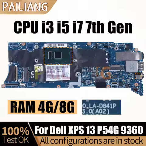 LA-D841P 4G/8G/16G For Dell XPS 13 P54G 9360 Laptop Motherboard CAZ00 LA-D841P I3 I5 I7-7th Gen Note