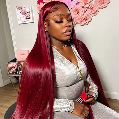 13x4 HD 99J Burgundy Straight Lace Front Human Hair Wig For Women 200 Density 13x6 Transparent Lace 