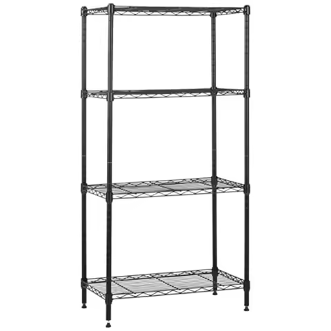 4-Shelf Steel Wire Rack 13.4 D x 23.2 W x 48 H in Black Sturdy Adjustable Easy Assembly Storage