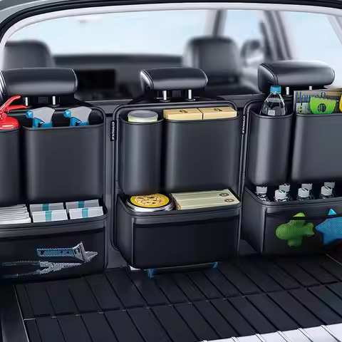 Multifunctional Detachable Car Trunk Organizer Leather Black Seat Back Storage Box Pocket Car Access