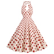 Summer Polka Dot Neck Dress Vintage Hepburn Style 50s Dress