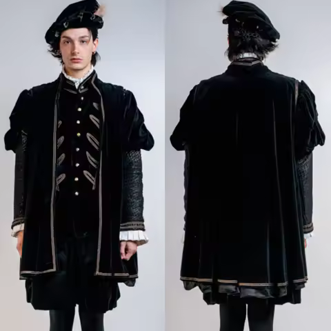 Medieval Men's Renaissance Tudor King Henry VIII Costume Black Royal Outfits Noble Prince Costume Ba