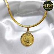 A LOT AND ROYALTY Golden Padre Pio Necklace Snake Chain Padre Pio Pendant for Mens Fashionable Jewel