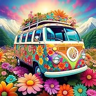 mrpwnle Flowers Bus Diamond Painting Kits for Adults-Flowers Bus Diamond Art Kits for Adults,5D Diam