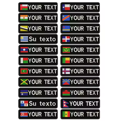 1PC 10cmX2.5cm Custom Name Flag Patch Badge Iron On Hook Loop Brunei Uruguay Laos Madagascar Maldive