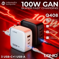 CHARGER Q408 100W GAN 3 USB-C + 1 USB-A SUPER FAST CHARGER + CABLE USB-C CHARGER Q408 100W
