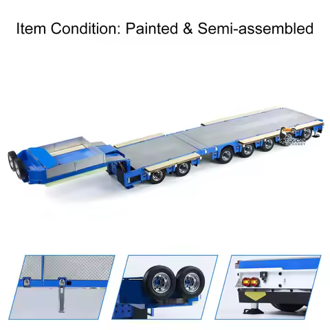 2+5 Axles 1/14 RC Metal Heavy Trailer Lowboy Trailer For Toys RC Tractor Truck Dumper Lorry Excavato