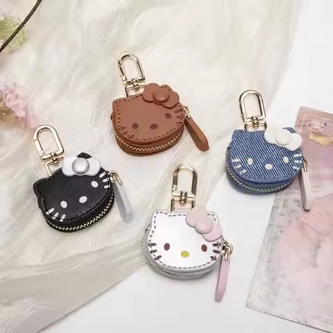 1Pcs Cartoon Sanrio Hello Kitty Keychain KT Cat Creative Leather Bag Pendant Kawaii Fashion Clothing