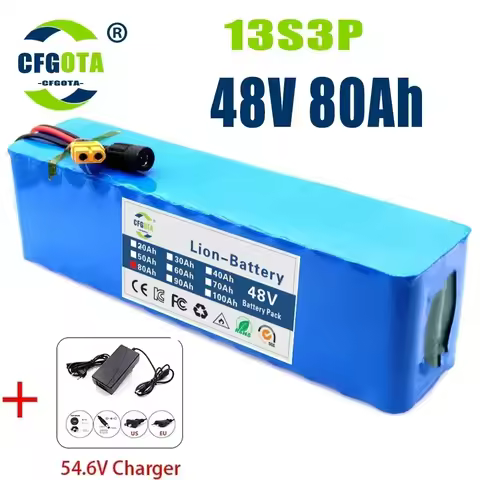 New 48V 100Ah 500W 750W 1000W 2000W 13S3P XT60 48V Lithium-ion Battery Pack, Lithium Iron Phosphate 