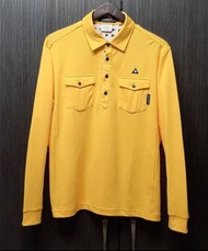 正品LE COQ SPORTIF GOLF高爾夫球 男黃色雙口袋排汗長袖POLO衫L