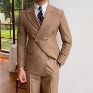 Mr. Lusan Autumn Winter Retro Gao Ding Private Order Slim Double-Breasted Suit Men's Closure Collar Suit Two-Piece Suit Fashion