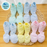 Set 5 Bộ Bao Tay Bao Chân Sơ Sinh Cotton Màu Bo Gấu JOU - Xuất xứ Việt Nam