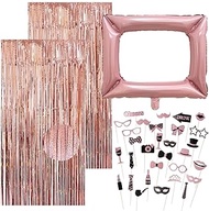 Molirex 33 Piece Party Photo Booth Props Set - 1 Pack Photo Booth Props, 2 Pieces Tinsel Curtain, On