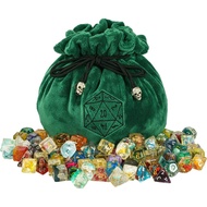 Beg Dadu Besar D&D dengan Poket Beg Penyimpanan Hijau Logo D20 untuk Dadu Permainan RPG DND (dengan 