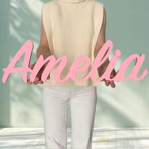 1pc Cartoon colorful Amelia text Customized Name Laser-Cut Sign Wooden Sign Wooden Plaque Handcrafte