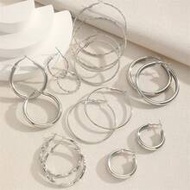 8pairs/set Metallic Circle Shaped Women's Earrings