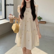 Lovito x Gladish Santai Bunga Kecil Bertingkat Lapisan Draped Dress Wanita L177AD880