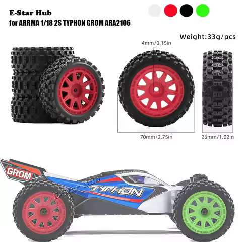 4PCS 70mm RC Tires Wheel for ARRMA 1/18 2S TYPHON GROM ARA2106 W213 RC Car Upgrade Parts Accessories
