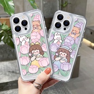 Case for Samsung Galaxy S22 S23 Ultra S22+ S23+ Plus Back Cover Cartoon Girl Flowers Aesthetics Clea