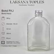 250ML Botol Kecil Gepeng Bulat Kaca Beling Bening Tutup Silver Stainless Aluminium Kedap Kuat Murah
