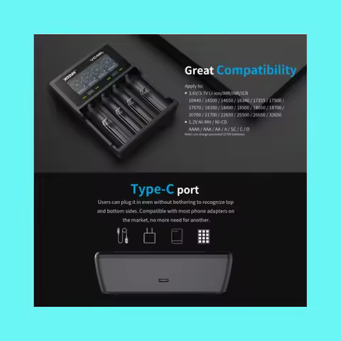 XTAR Universal 18650 Battery Charger VC4SL QC3.0 Fast Charge USB-C For AAA AA Rechargeable Lithium 2