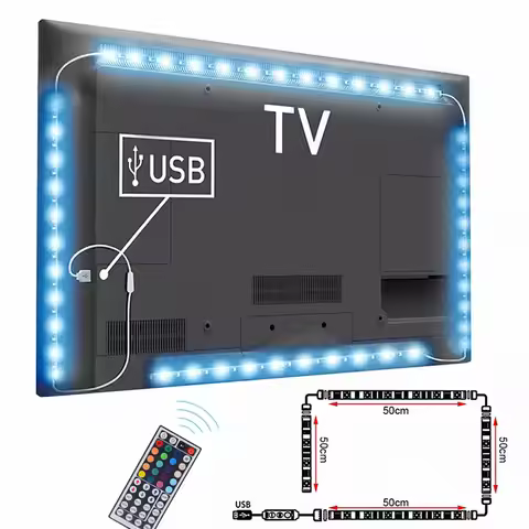 TV Backlight USB 5V Power 4 x 50cm / 2 x 50cm 2 x 100cm RGB Flexible LED Strip light 2m 3m White / B