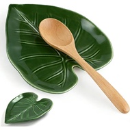 Cute Leaf Ceramic Spoon Rest, Keeps Counters Clean, for Stove Top and Kitchen Counter, Decorative Gr