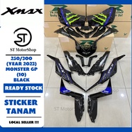 YAMAHA X-max Xmax 250/300 Year 2023 Monster GP (10) Black RAPIDO Coverset Body Cover Sticker Tanam Stripe Tanam