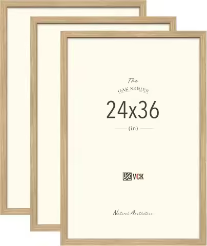 24x36 Poster Frame Set of 3 - Oak, Natural Solid Wood Picture Frames, Wall Gallery Frame