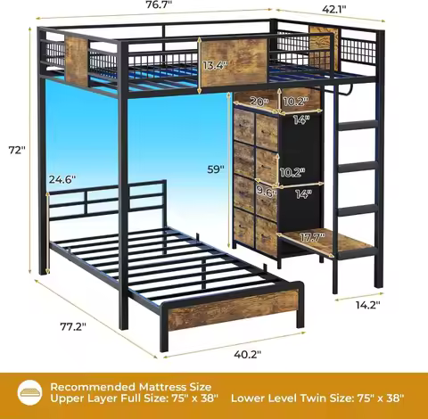 Twin Over Twin Bunk Bed with 8 Storage Drawers, LED Lights & Safety Guardrail for Kids Teens