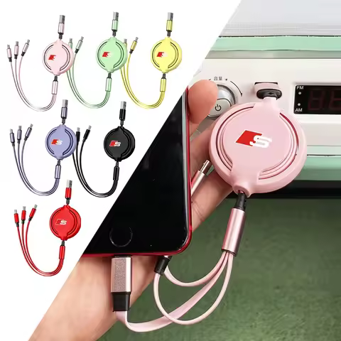 Car Mounted Telescopic Three In One Mobile Phone Charger for Audi Sline S3 S4 S5 S6 S7 RS Quattro Q7