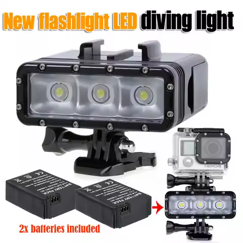 New Diving flashLight lamp Waterproof LED Flash Video Light (2x battery) for GoPro Hero 5 4/3+,SJCAM