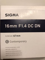 Sigma 16mm 1.4 E mount Sony