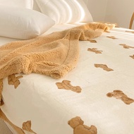 |7pupu Cream Teddy Bear Fleece Blanket Electronic Invoice/Winter Blanket/Quilt/Bedding/Nap Blanket/C