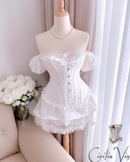 White Swan - Set Váy Swan Lụa Trắng kèm corset Cổ Điển Trắng siêu tôn dáng ( Ảnh Feedback của Cicili