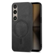 全城熱賣 - 適用於 索尼 Xperia 1 V 純色復古Magsafe磁吸PU手機殼（黑色）