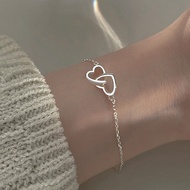 2023 New Silver Color Double Heart Bracelet &amp; Bangle for Women Valentine's Day Wedding Party Gift