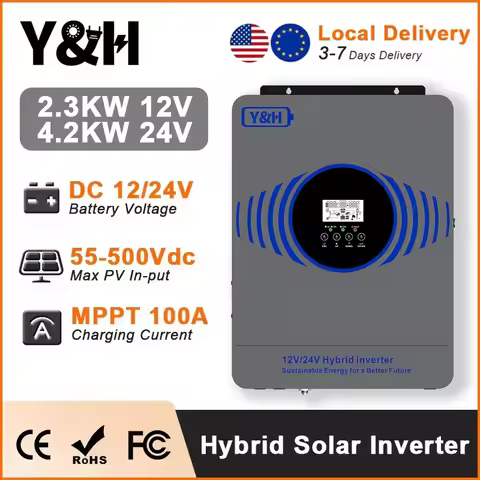 New Y&H 2.3KW 4.2KW Hybrid Solar Inverter 12V 24V to AC220V Off Grid Pure Sine Inverter Dual Output 