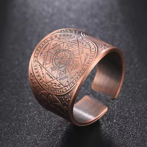 My Shape Vintage Solomon Rings Seal of The 7 Archangels Rings for Men Bronze Copper Ring Viking Rune