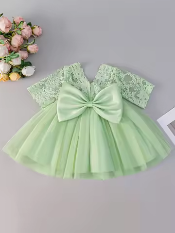 Baby Girls Aged 0-2 Years Green Dress Wedding Flower Girl Attire Tulle Dress Birthday Dress Baby Gir