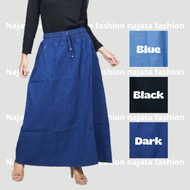 Rok Jeans Wanita Panjang Polos Pinggang Elastis Premium model klok A dewasa standar dan jumbo
