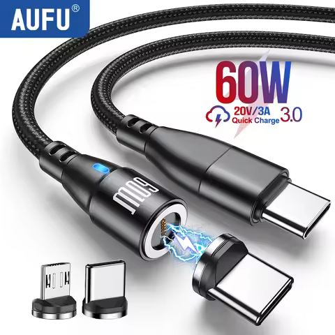 AUFU 540 Rotate 60W Fast Charging Magnetic USB Type C Cable For Macbook Xiaomi Samsung Micro Magnet