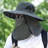 JEREMY1 Man Sun Hat, Cotton Neckline Mask Sunscrean Bucket Hat, Foldable Face Mask Mesh Wide Brim Summer Cover Face Cap Climbing