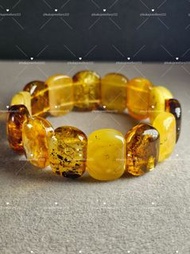 全新 天然琥珀 蜜蠟 花珀 多寶 19mm 手排 Natural Piebald Amber Bracelet