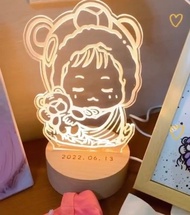 送朋友最棒的彌月禮物【蠟筆風線條】原木Led夜燈藍芽喇叭 小夜燈